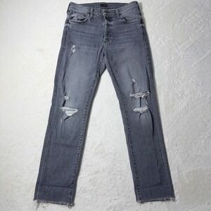 Mother Scrapper Cuff Ankle‎ Fray Jeans Unstitched In The Dark Size 27 Distressed